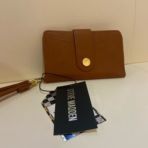 Steve Madden Brown Wallet Wristlet gold accents NWT